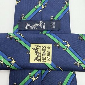 Hermes Silk Blue Nautical Striped Necktie‎ 944 IA